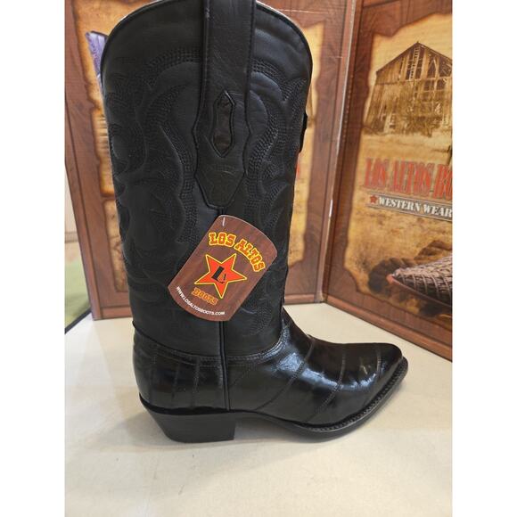 LOS ALTOS MEN BLACK GENUINE EEL WESTERN COWBOY BOOT J-TOE 1990805 EE+ main image 6